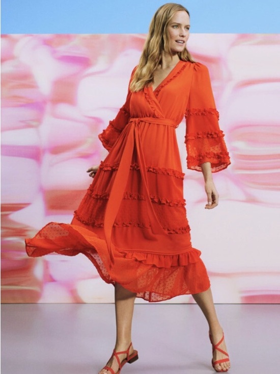 Alexis Dresses & Skirts - ALEXIS for Target Red Clip Dot Ruffle Tiered Midi Dress Angel Sleeve Wrap Size M
